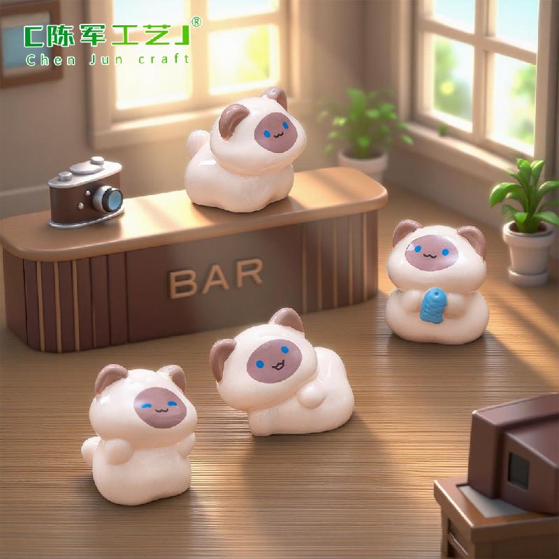 Phụ Kiện Tiểu Cảnh 微景观创意活泼暹罗猫公仔娃屋 DIY装饰品配件迷你车载桌面小摆件