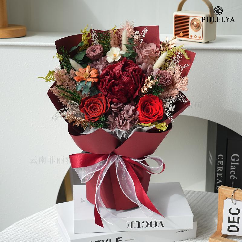 Hoa khô trang trí Bó hoa mẫu đơn vĩnh cửu quà giáo viên Thất Tịch Valentine (HK-29)