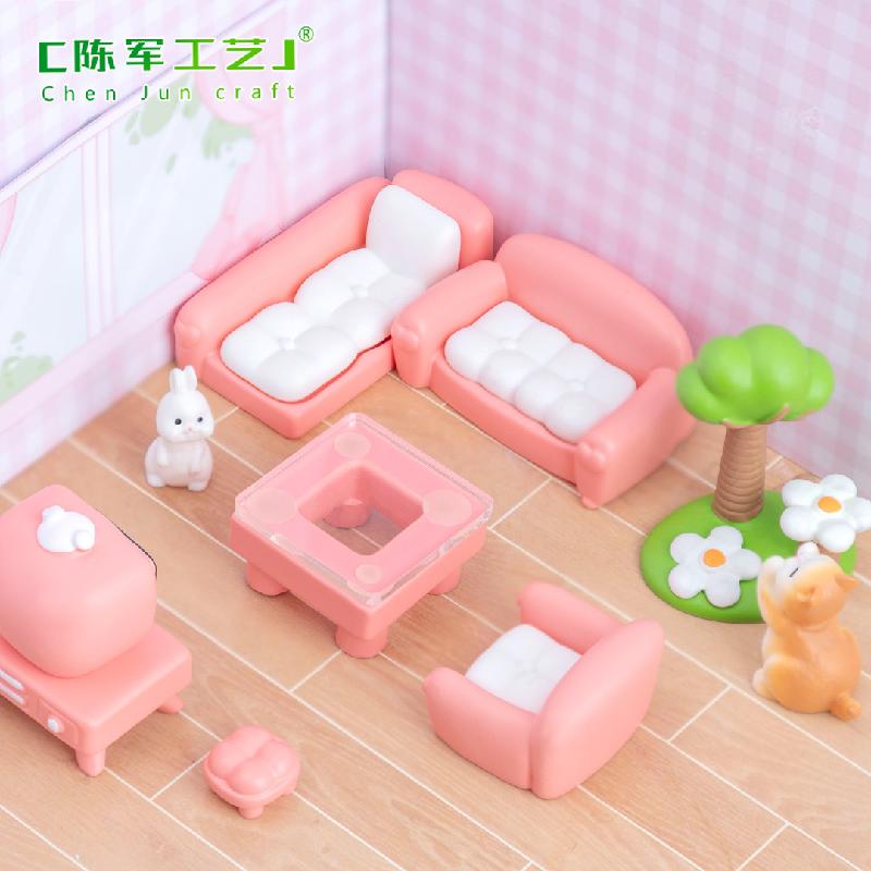 Phụ Kiện Tiểu Cảnh 微景观创意可爱客厅沙发粉色娃娃屋 DIY装饰品配件微缩迷你小摆件