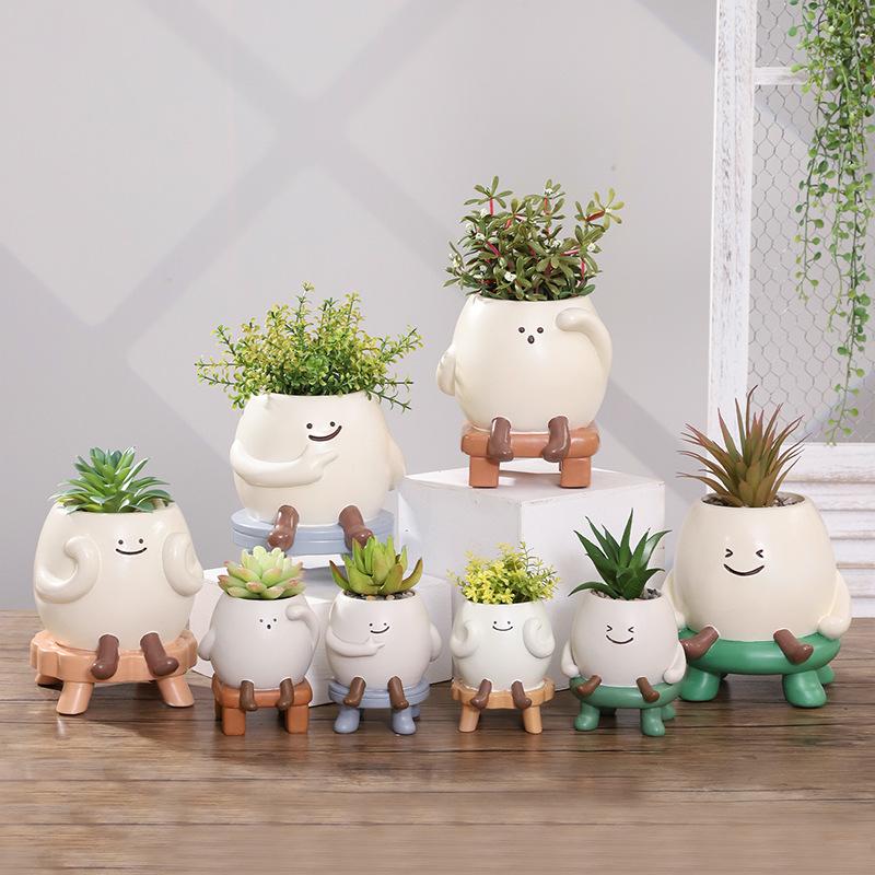 Chậu Cây Resin Chậu cây mọng nước mặt cười resin, chậu mini để bàn, trang trí nhà và sân vườn (RG-148)