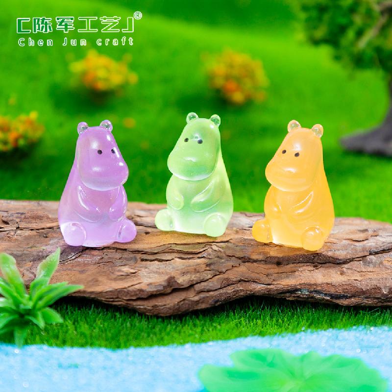 Phụ Kiện Tiểu Cảnh 跨境微景观创意夜光河马萌粒园艺造景 DIY装饰配件迷你树脂小摆件
