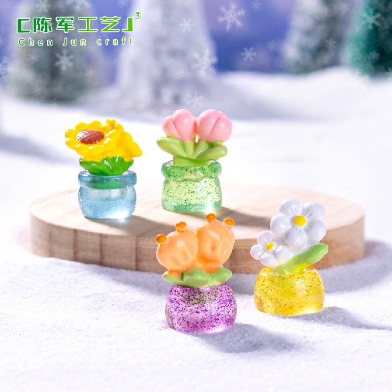 Phụ Kiện Tiểu Cảnh 微景观创意可爱向日葵郁金香鲜花 DIY装饰配件迷你车载桌面小摆件