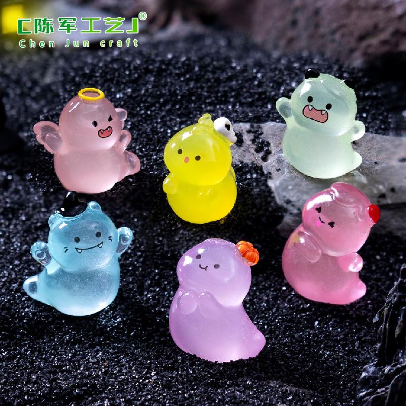 Phụ Kiện Tiểu Cảnh 跨境新品微景观创意夜光小幽灵万圣节造景 DIY装饰配件迷你小摆件