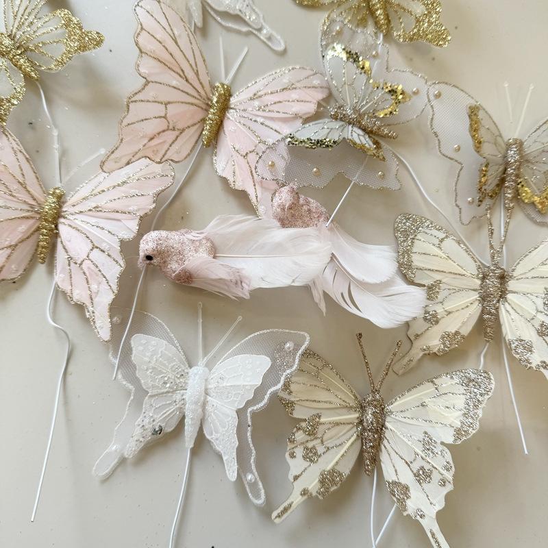 Trang Trí Noel Phụ kiện trang trí Giáng Sinh Peacetime sang trọng, hình bướm màu sắc, decor bàn làm việc, trang trí cây thông Noel cao cấp