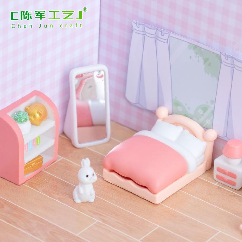 Phụ Kiện Tiểu Cảnh 微景观创意可爱粉色卧室娃娃屋 DIY装饰品配件迷你微缩模型小摆件