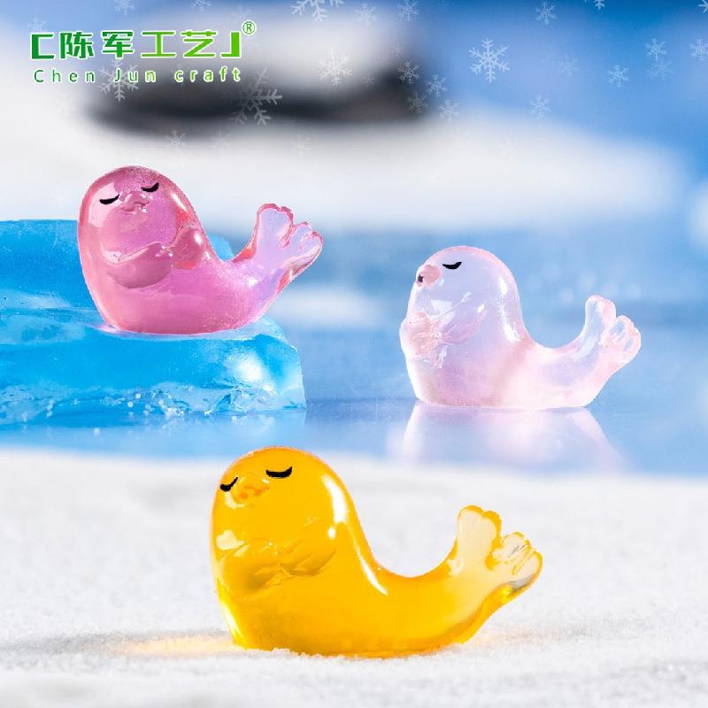 Phụ Kiện Tiểu Cảnh 跨境新品微景观创意夜光海豹公仔 DIY装饰品挂配件迷你树脂小摆件