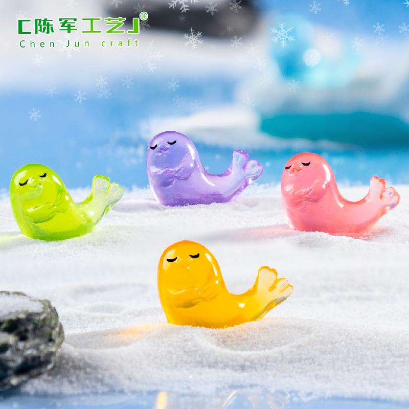 Phụ Kiện Tiểu Cảnh 跨境新品微景观创意夜光海豹公仔 DIY装饰品挂配件迷你树脂小摆件