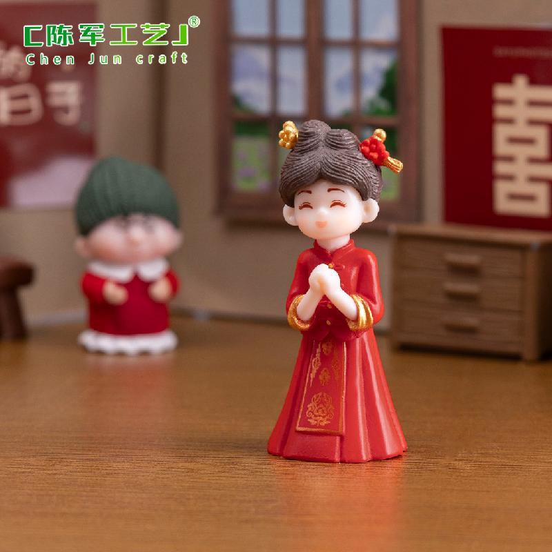 Phụ Kiện Tiểu Cảnh 微景观创意中式婚礼新娘情侣娃娃屋 DIY装饰品挂配迷你桌面小摆件