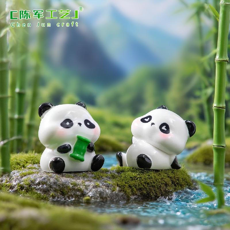 Phụ Kiện Tiểu Cảnh 微景观创意可爱植绒公仔肉肉小熊猫萌粒 DIY装饰品配件迷你小摆件