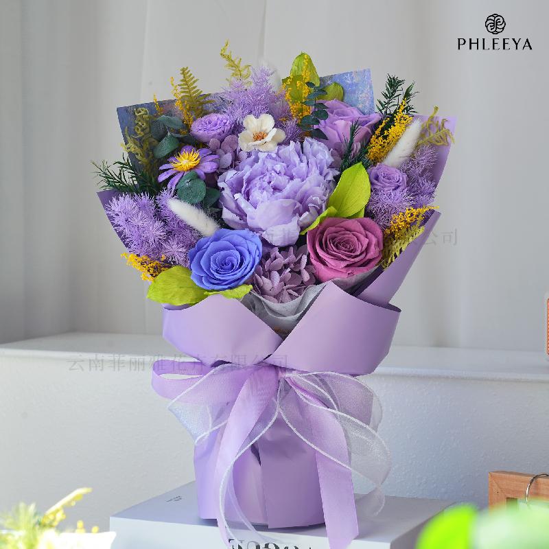 Hoa khô trang trí Bó hoa mẫu đơn vĩnh cửu quà giáo viên Thất Tịch Valentine (HK-29)
