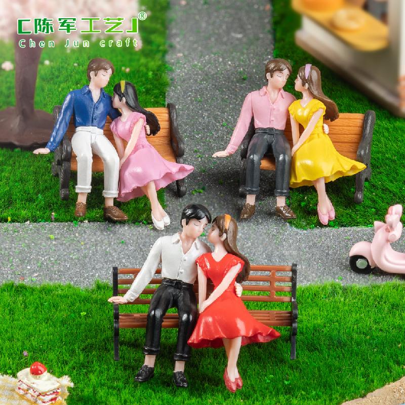 Phụ Kiện Tiểu Cảnh 微景观创意长椅情侣七夕节日造景 DIY装饰配件迷你汽车桌面小摆件