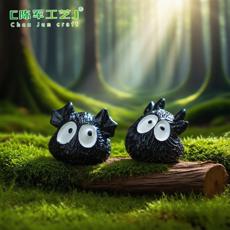 Phụ Kiện Tiểu Cảnh 跨境新品微景观创意黑色小怪兽萌粒 DIY装饰品配件迷你树脂小摆件