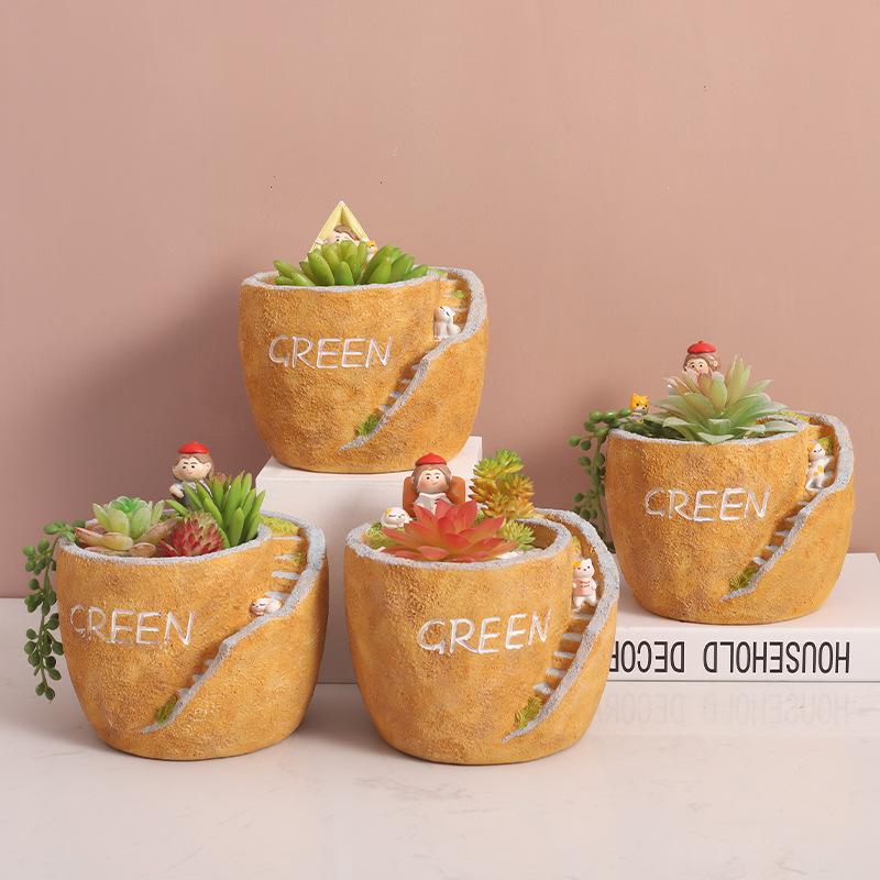 Chậu Cây Resin Chậu cây mọng nước resin phong cách đồng quê, chậu mini DIY trang trí bàn, ban công và sân vườn (RG-254)