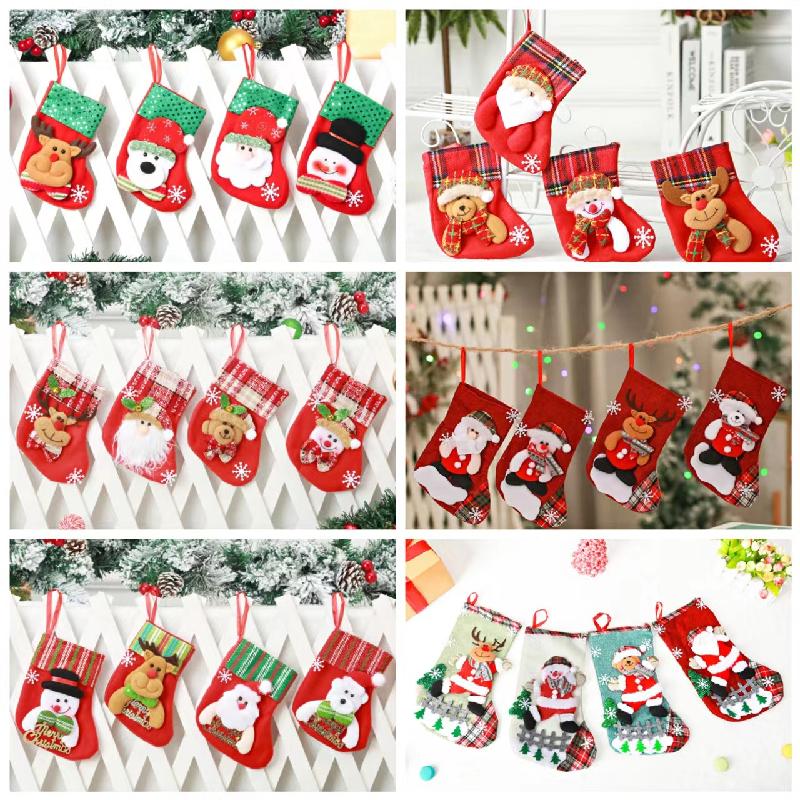 Trang Trí Noel Túi quà Giáng Sinh: tất Santa, túi quà nhỏ, bao đựng kẹo, trang trí cây thông Noel, móc treo trang trí.