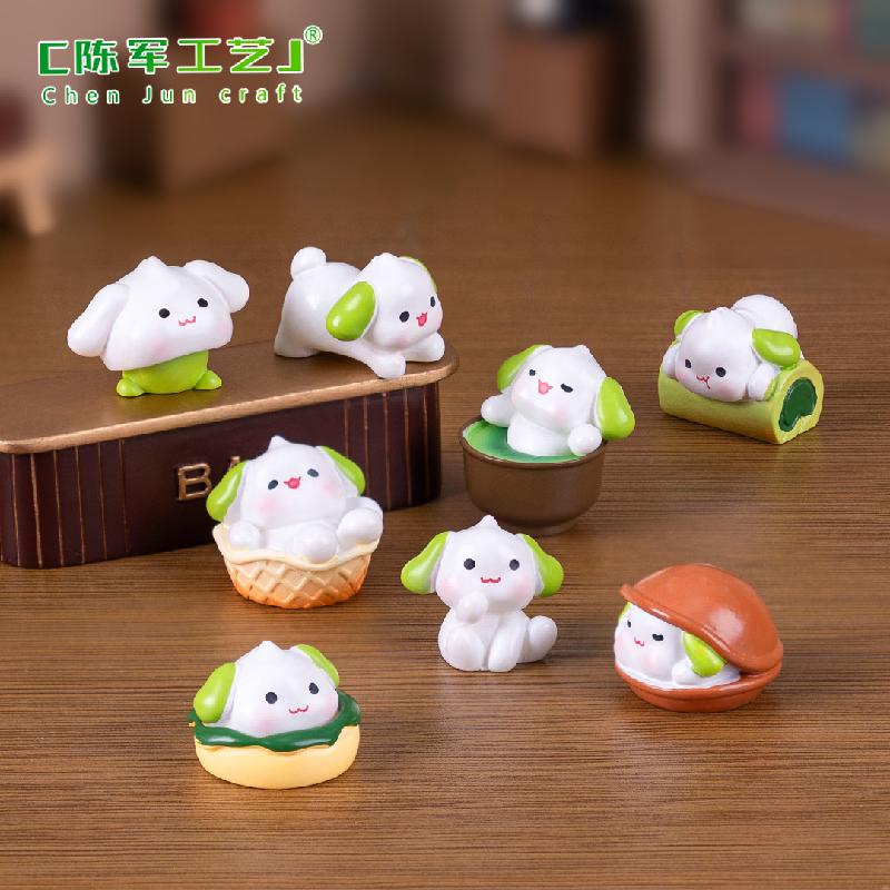 Phụ Kiện Tiểu Cảnh 微景观创意可爱甜品抹茶小狗娃娃屋 DIY装饰品配件迷你桌面小摆件