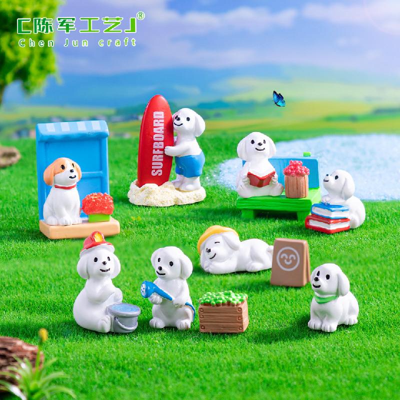 Phụ Kiện Tiểu Cảnh 微景观创意冲浪小狗公仔园艺造景 DIY装饰配件迷你车载桌面小摆件
