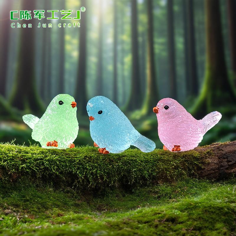 Phụ Kiện Tiểu Cảnh 跨境微景观卡通夜光小鸟园艺造景 DIY装饰品挂配件迷你树脂小摆件