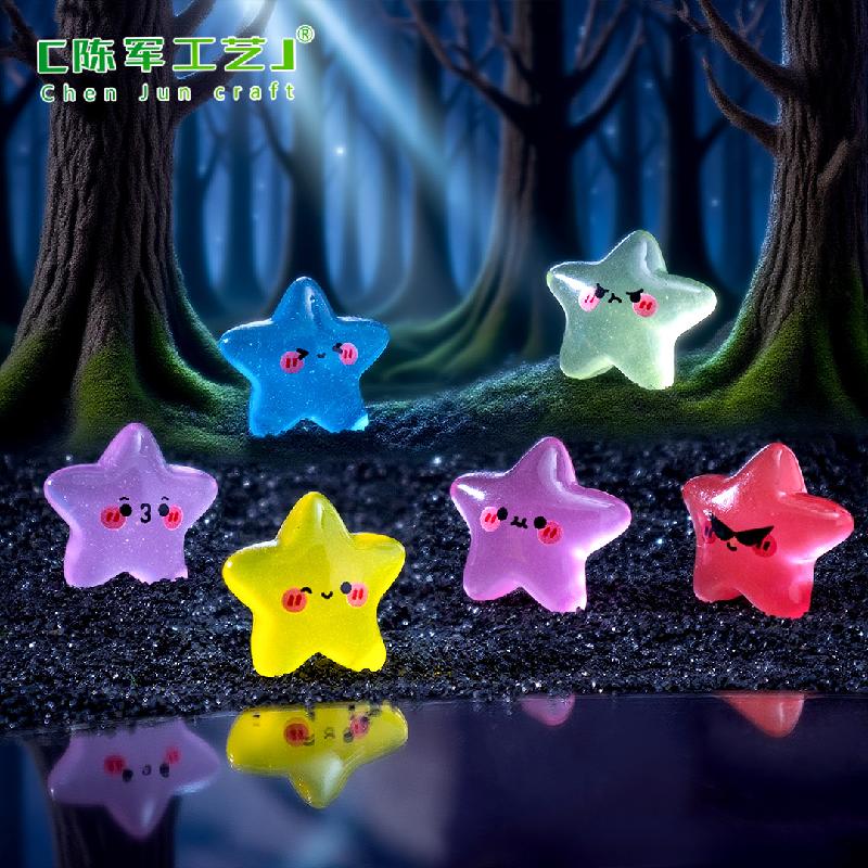 Phụ Kiện Tiểu Cảnh 跨境新品微景观夜光表情小星星萌粒 DIY装饰品配件迷你树脂小摆件