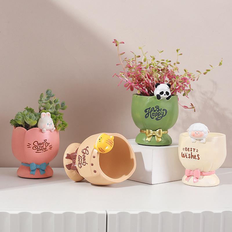 Chậu Cây Resin Chậu cây mọng nước thú cưng hoạt hình resin, chậu mini trang trí nhà, văn phòng và bàn làm việc (RG-56)