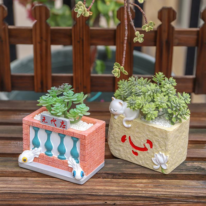 Chậu Cây Resin Chậu cây mọng nước hình thắng cảnh Tuyền Châu resin, đồ thủ công văn hóa, trang trí bàn và sân vườn (RG-221)