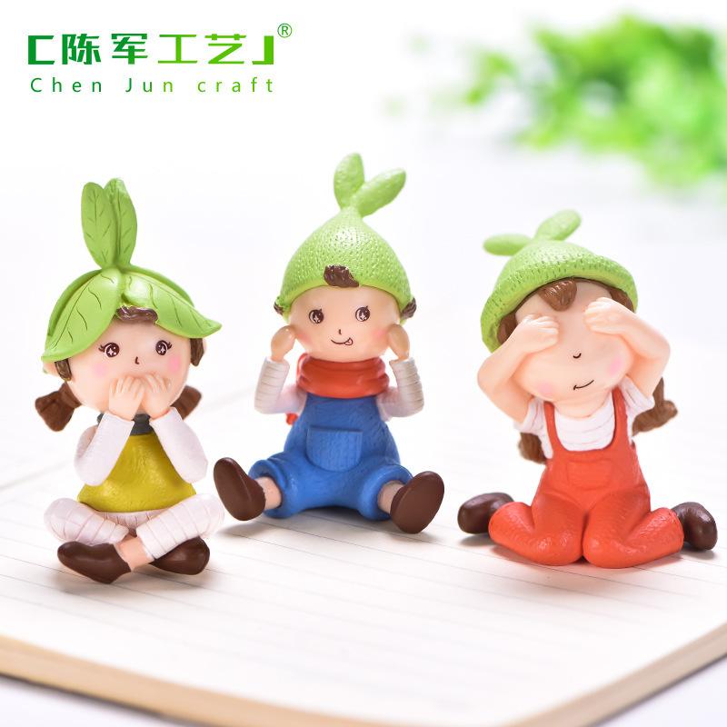 Phụ Kiện Tiểu Cảnh 微景观创意可爱三不娃娃女孩 DIY装饰品挂配件迷你车载桌面小摆件