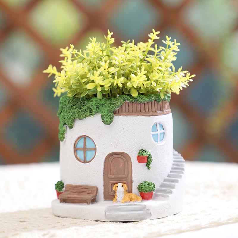 Chậu Cây Resin Chậu cây hình biệt thự resin, chậu mọng nước mini, trang trí sân vườn ban công và tiểu cảnh (RG-61)