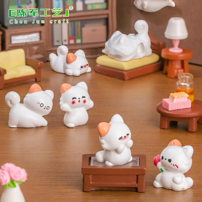 Phụ Kiện Tiểu Cảnh 微景观创意快乐小猫咪娃娃屋 DIY装饰品挂配件盲袋微缩桌面小摆件