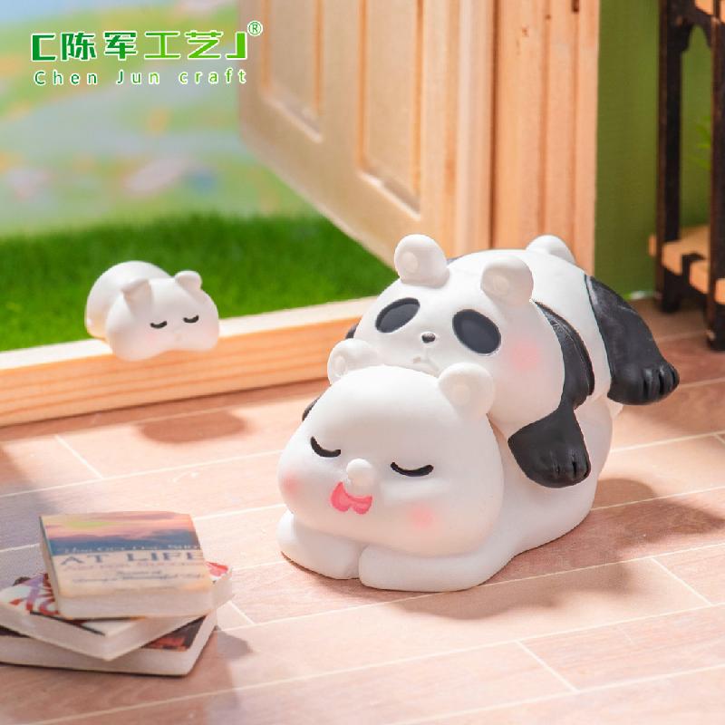 Phụ Kiện Tiểu Cảnh 微景观创意可爱叠叠乐睡觉熊猫海豹动物 DIY装饰品配件迷你小摆件