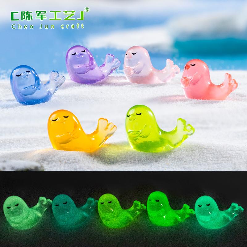 Phụ Kiện Tiểu Cảnh 跨境新品微景观创意夜光海豹公仔 DIY装饰品挂配件迷你树脂小摆件