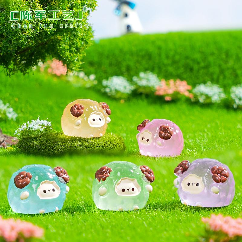 Phụ Kiện Tiểu Cảnh 跨境微景观创意夜光小绵羊园艺造景 DIY装饰品配件迷你桌面小摆件