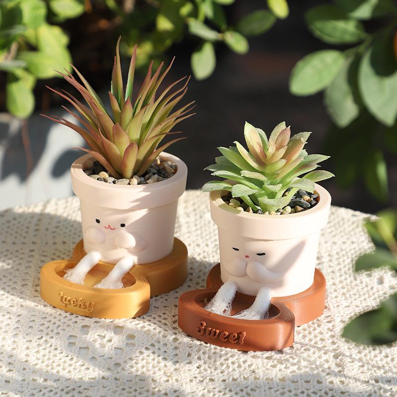 Chậu Cây Resin Chậu cây tự tưới tự hút nước, chậu cây mọng nước mini, chậu mặt cười trang trí nhà (RG-149)