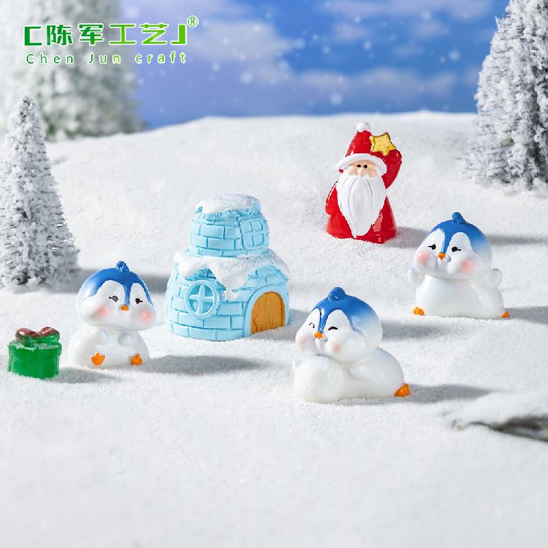 Phụ Kiện Tiểu Cảnh 微景观创意可爱圣诞老人企鹅雪地造景 DIY装饰配件迷你桌面小摆件