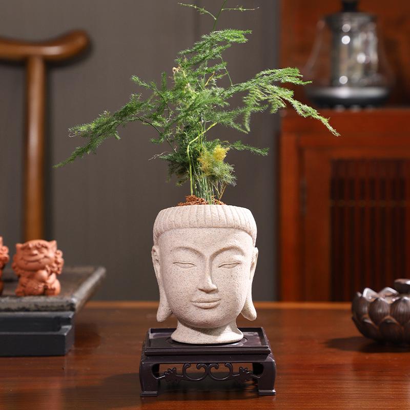 Chậu Cây Resin Chậu cây resin giả xi măng hình đầu Phật, chậu mọng nước mini, trang trí nhà và sân vườn (RG-110)