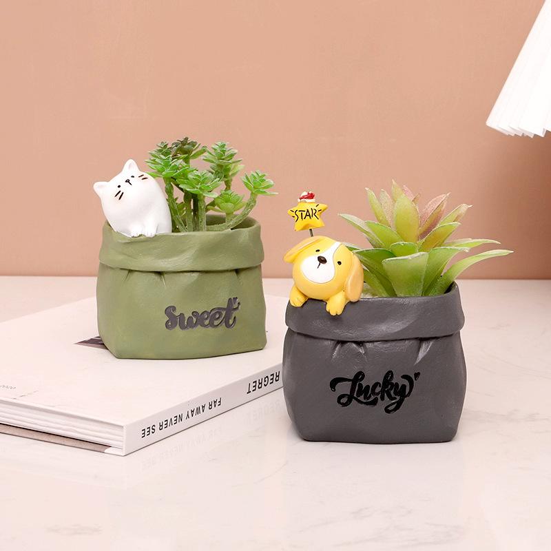 Chậu Cây Resin Chậu cây mọng nước hình túi giấy Bắc Âu, chậu resin mini, trang trí nhà và văn phòng (RG-38)
