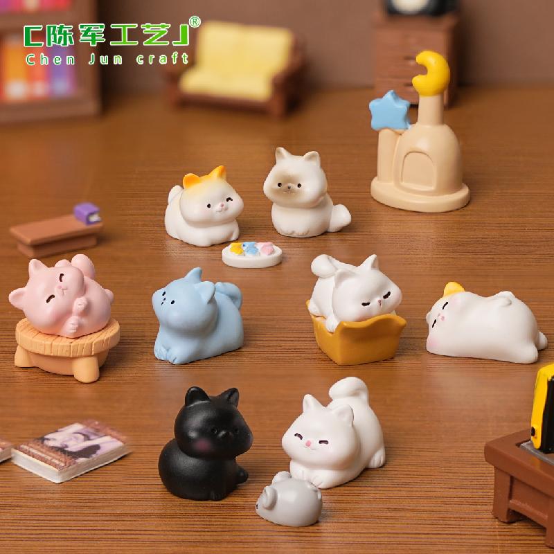 Phụ Kiện Tiểu Cảnh 微景观创意迷你小猫娃娃屋 DIY装饰品挂配件迷你汽车载桌面小摆件