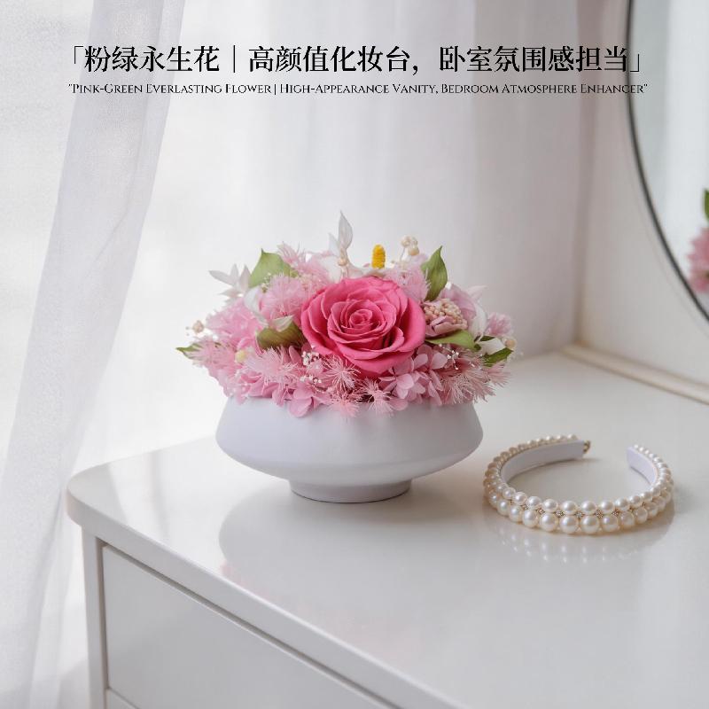 Hoa khô trang trí Chậu hoa hồng vĩnh cửu trang trí bàn ăn bàn tiếp khách (HK-52)