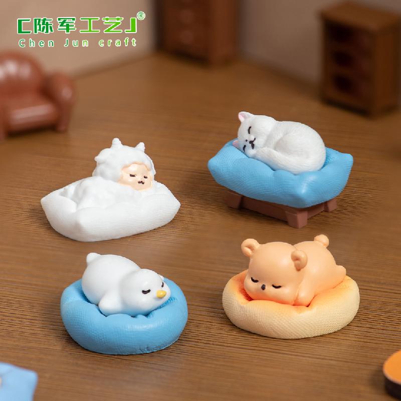 Phụ Kiện Tiểu Cảnh 微景观创意可爱小狗睡觉小动物 DIY装饰品配件迷你车载桌面小摆件