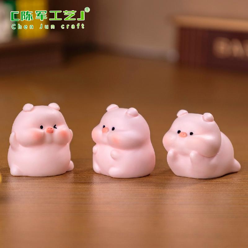 Phụ Kiện Tiểu Cảnh 微景观创意可爱夜光圆圆小猪公仔娃屋 DIY装饰配件迷你桌面小摆件
