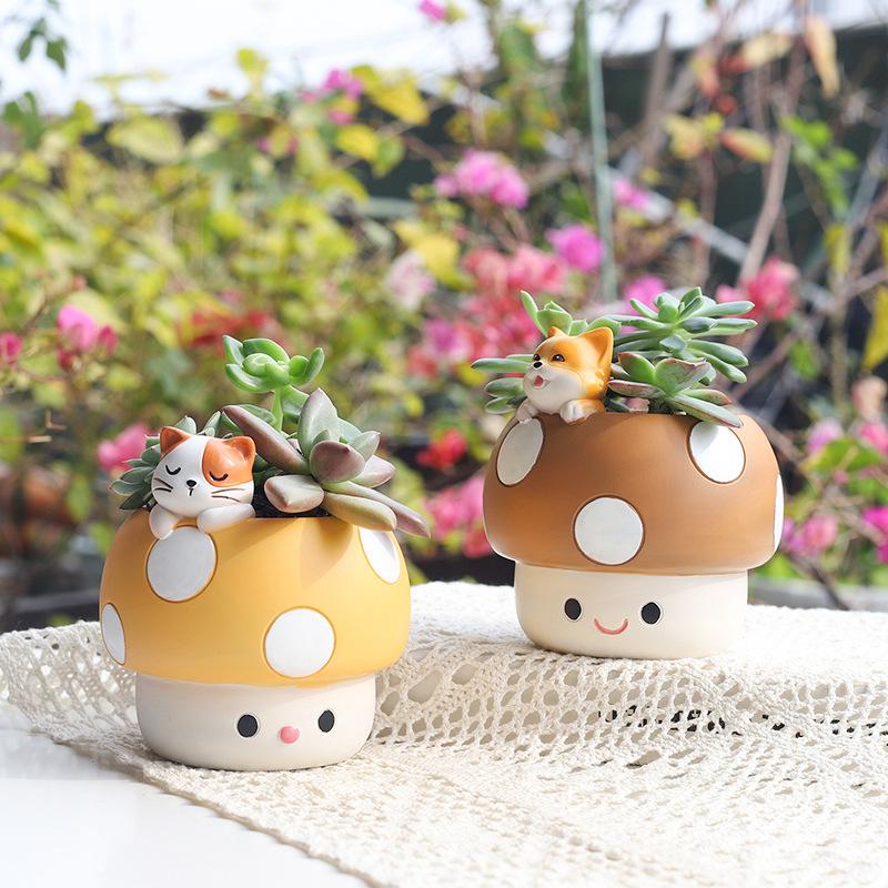 Chậu Cây Resin Chậu cây mọng nước hình nấm resin, chậu mini trang trí bàn làm việc, đồ làm vườn (RG-13)