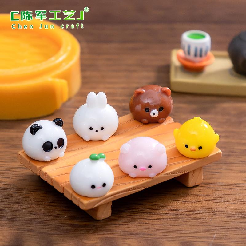 Phụ Kiện Tiểu Cảnh Tiểu cảnh gấu trúc và thỏ với xửng hấp, trang trí dễ thương (ZC-304)