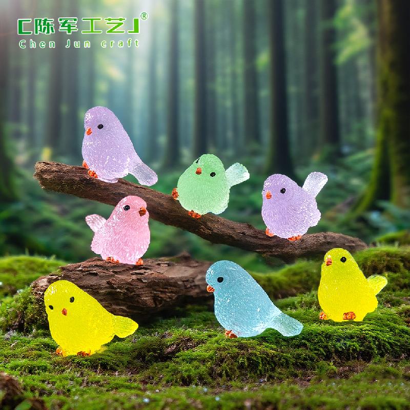 Phụ Kiện Tiểu Cảnh 跨境微景观卡通夜光小鸟园艺造景 DIY装饰品挂配件迷你树脂小摆件