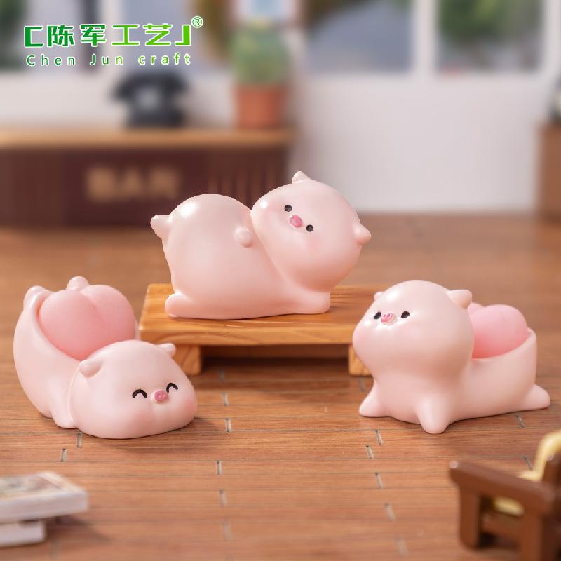 Phụ Kiện Tiểu Cảnh 微景观创意可爱粉色Q弹屁股小猪公仔DIY装饰品配件迷你桌面小摆件