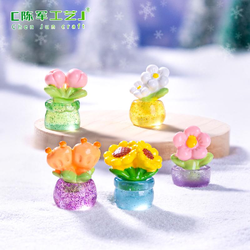 Phụ Kiện Tiểu Cảnh 微景观创意可爱向日葵郁金香鲜花 DIY装饰配件迷你车载桌面小摆件