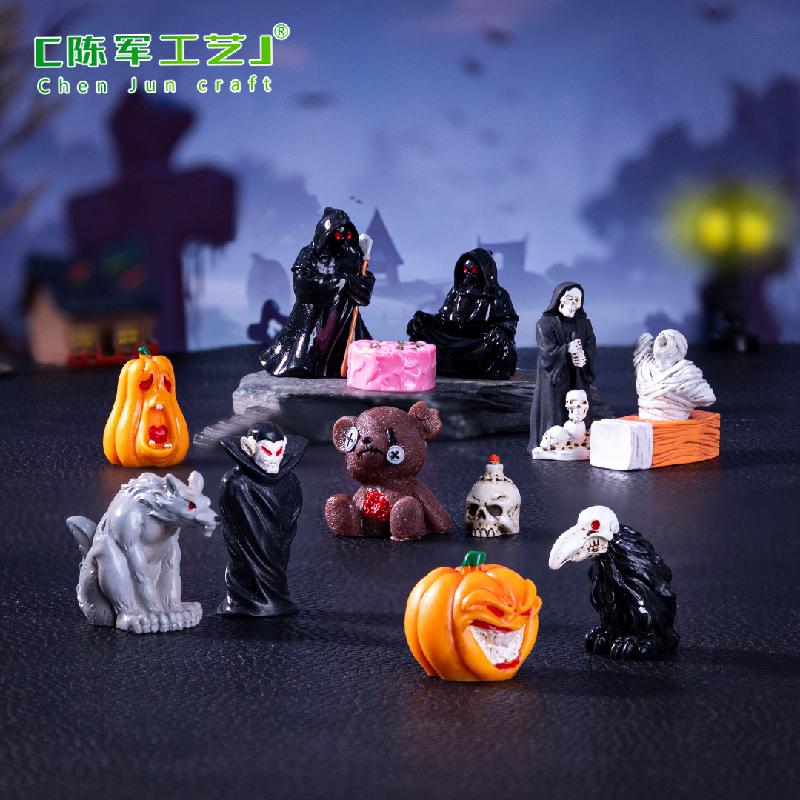 Phụ Kiện Tiểu Cảnh 跨境外贸微景观创意万圣节骷髅木乃伊 DIY装饰品挂配件迷你小摆件