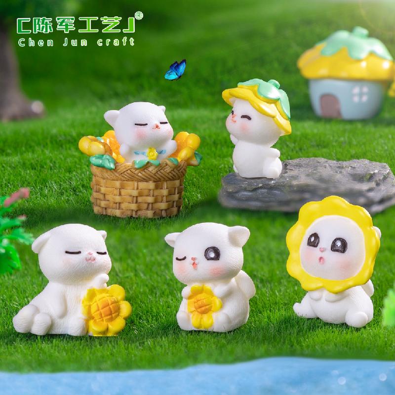 Phụ Kiện Tiểu Cảnh 微景观创意可爱向日葵小猫园艺造景 DIY装饰品配件迷你桌面小摆件