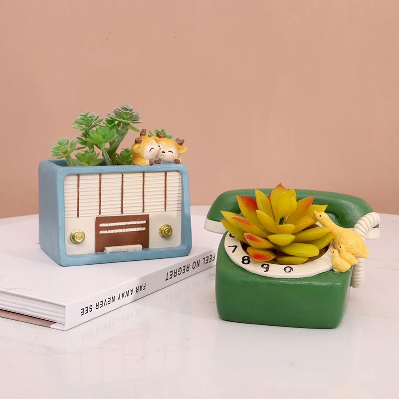 Chậu Cây Resin Chậu cây mọng nước resin vintage, chậu mini để bàn, đồ thủ công trang trí nhà (RG-49)