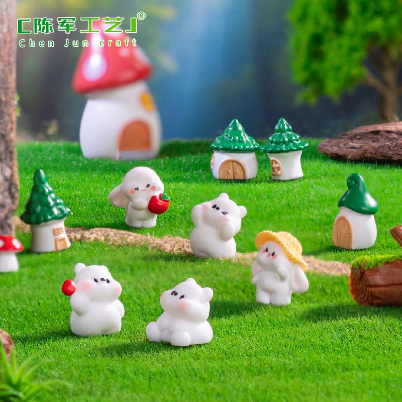 Phụ Kiện Tiểu Cảnh 微景观创意劳动小兔子小熊房子园艺造景 DIY装饰品配件树脂小摆件