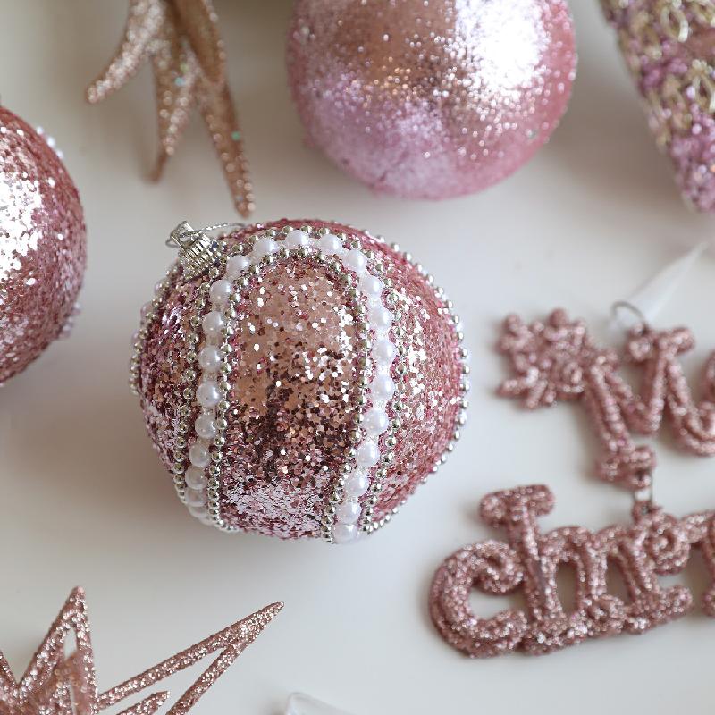 Trang Trí Noel Bóng Noel hồng kim tuyến, bóng bọt xốp sáng bóng treo cây thông Noel, đồ trang trí Giáng Sinh sang trọng