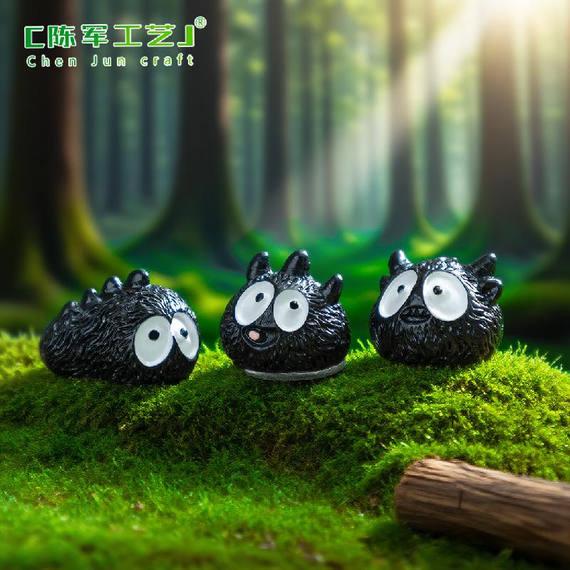 Phụ Kiện Tiểu Cảnh 跨境新品微景观创意黑色小怪兽萌粒 DIY装饰品配件迷你树脂小摆件