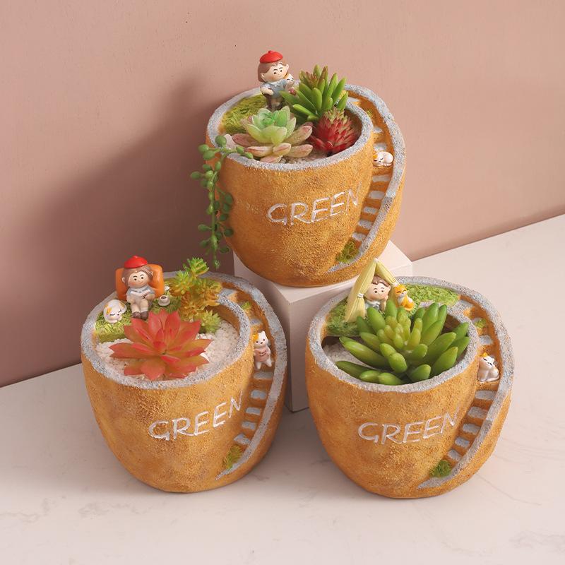 Chậu Cây Resin Chậu cây mọng nước resin phong cách đồng quê, chậu mini DIY trang trí bàn, ban công và sân vườn (RG-254)